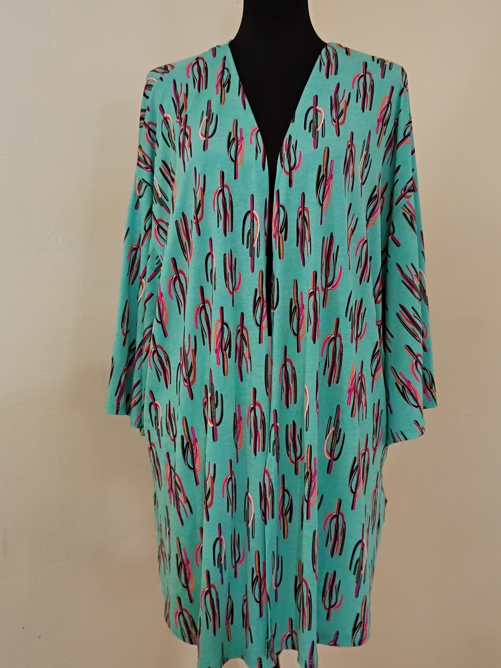 Honeyme Turquoise Cactus-Print Kimono